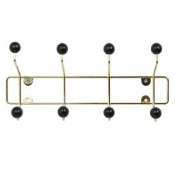 Present Time Saturnus Garderobenleiste - 34x15 Cm - Tiefe 14 Cm - Golden Mit Schwarzen Kugelhaken