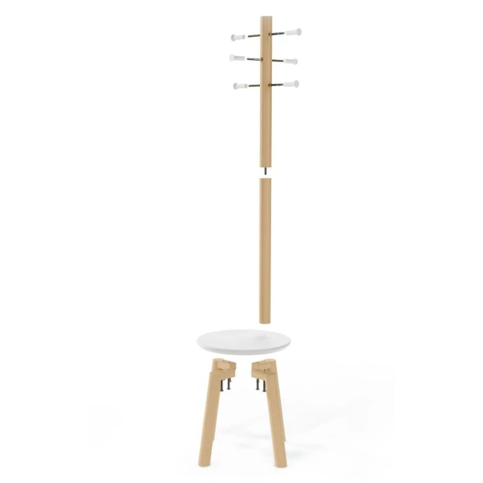 Umbra PILLAR Garderobenständer Mit Hocker - 165x50x50 Cm - White-natural 1 Umbra PILLAR Garderobenständer Mit Hocker - 165x50x50 Cm - White-natural