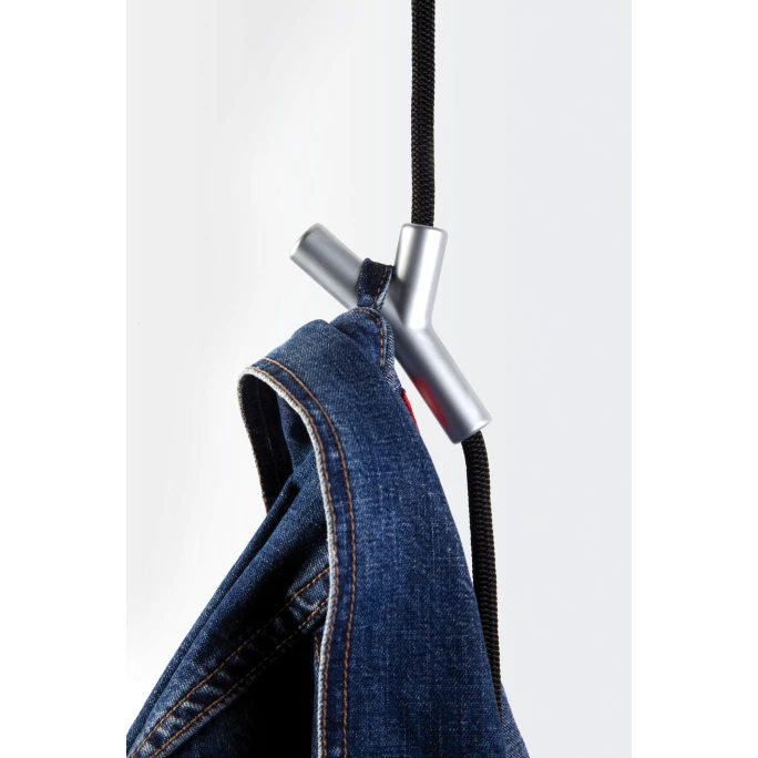 Depot 4 Design Wardrope Seil-Garderobe Mit Haken - Seillänge: 3 Meter - Schwarzes Seil - Matte Edelstahl-Haken 3 Depot 4 Design Wardrope Seil-Garderobe Mit Haken - Seillänge: 3 Meter - Schwarzes Seil - Matte Edelstahl-Haken – Bild 3